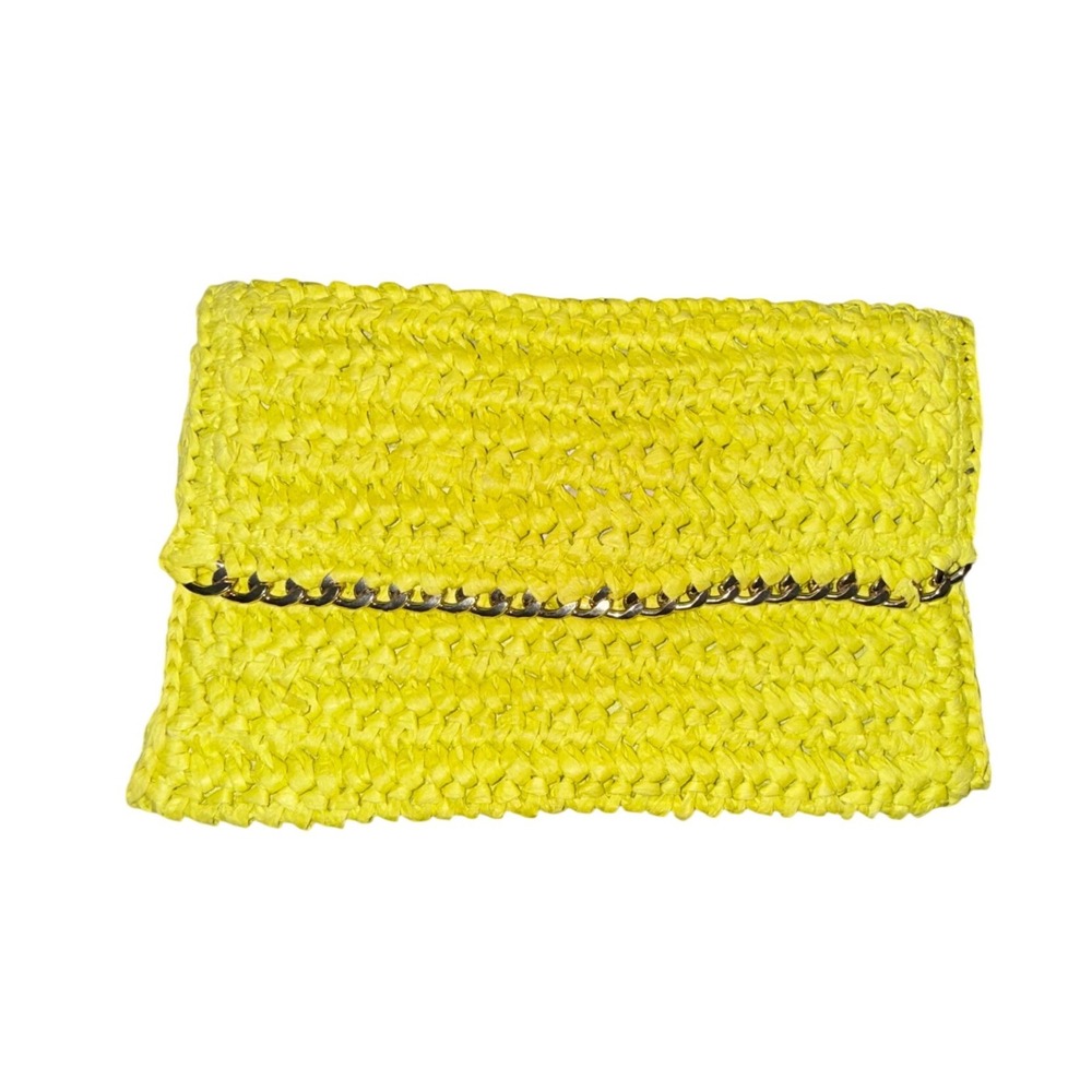 Straw Clutch Yellow Woven Chain‎ Detail Summer Boho Beach Vacation Tropical